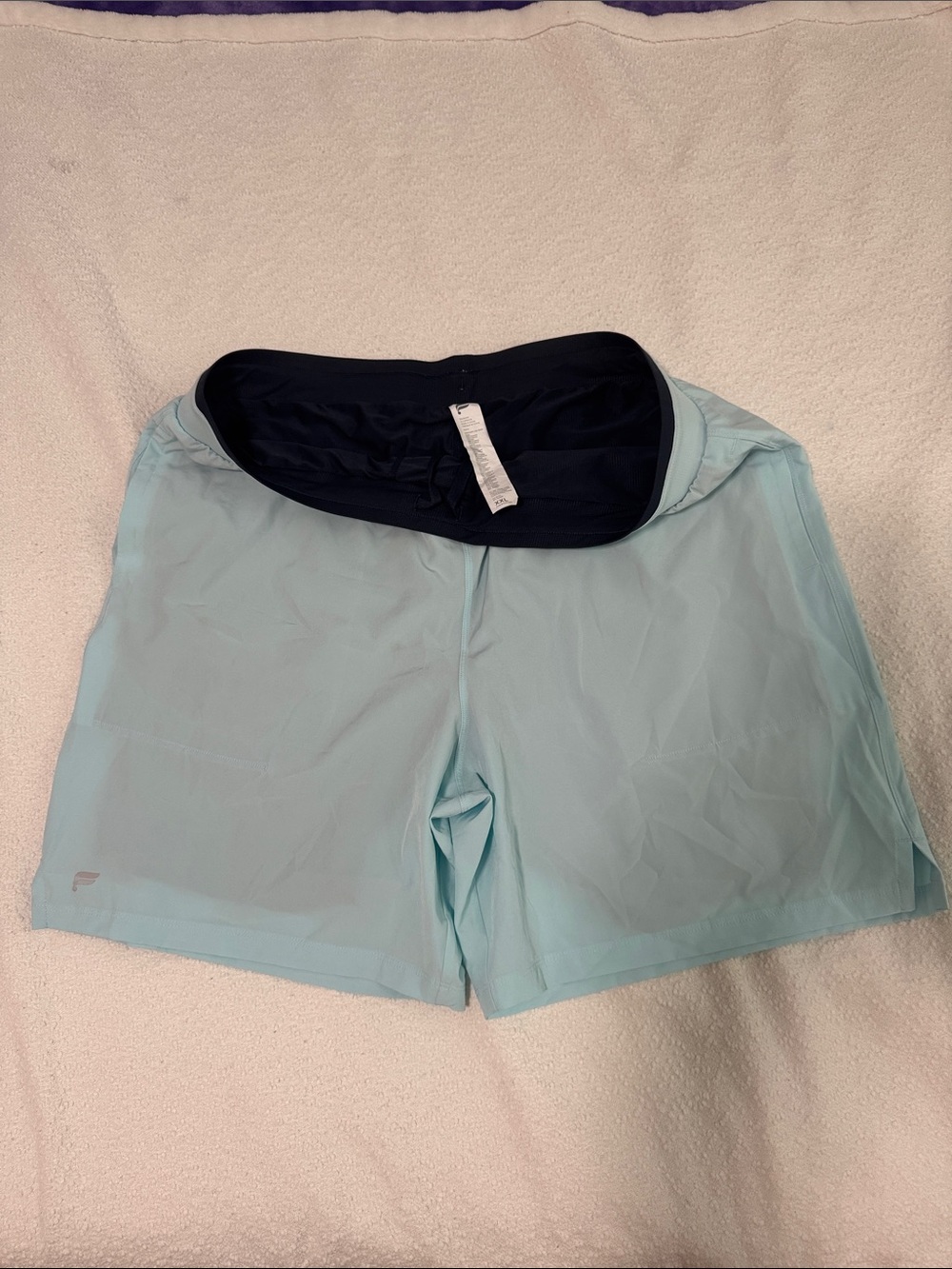 Fabletics Light Blue Athletic Shorts with Navy Inner Liner